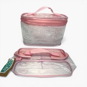 BAGSMART TSA Clear Toiletry Bags 2 Pack Pink Quart Travel Makeup Case PVC